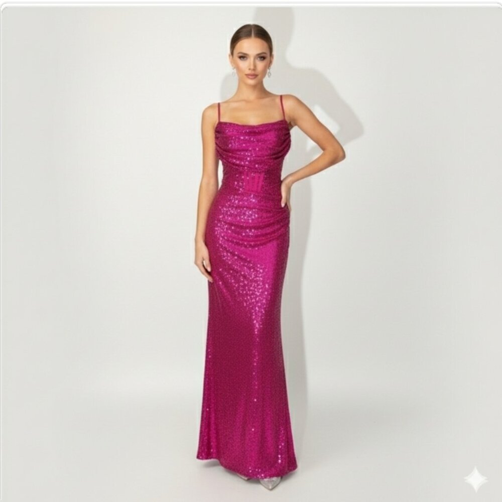 Sparkle & Shine: Fuchsia Pink Sequin Gown - Size XXL